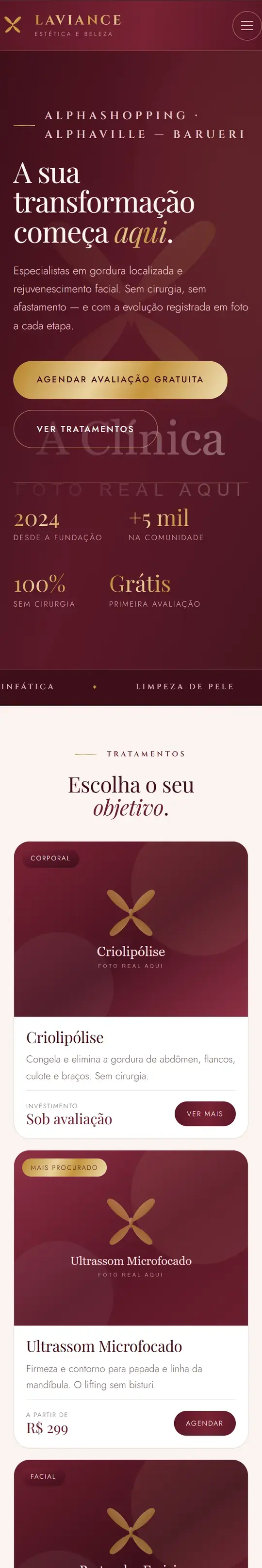 Prévia do site da Laviance Estética e Beleza no celular