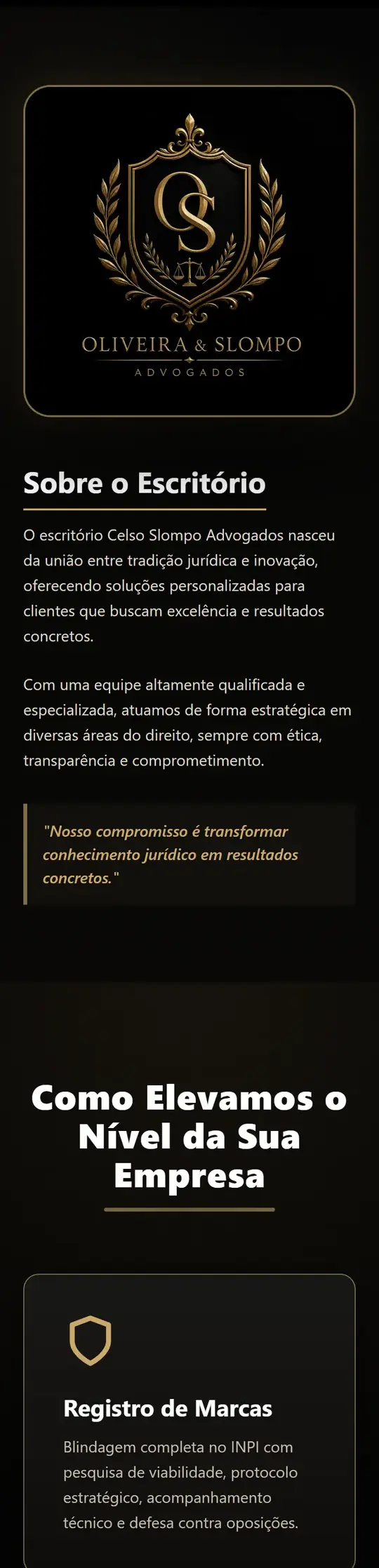 Site Oliveira e Slompo Advogados no celular
